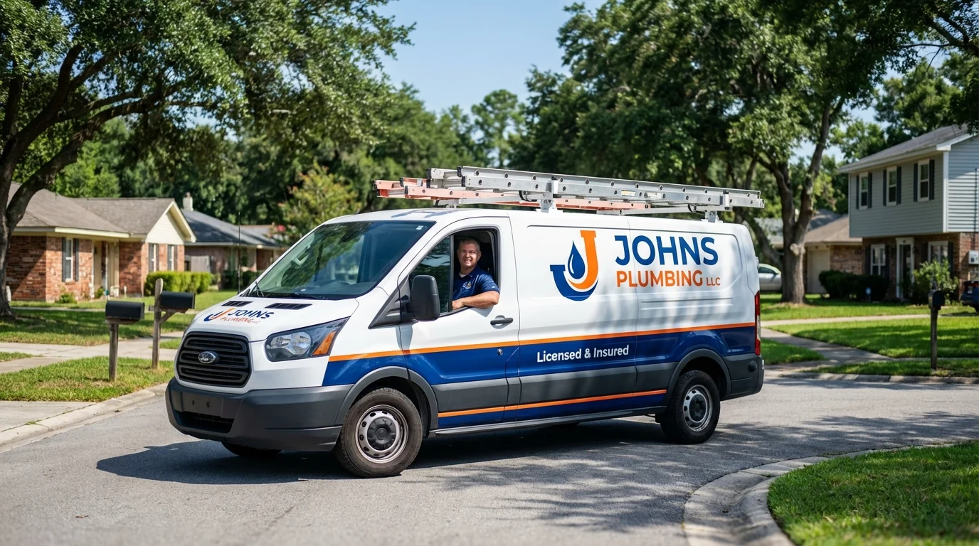 Johns Plumbing LLC service van in North Falmouth, MA
