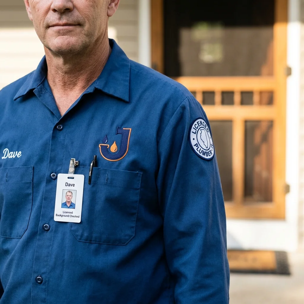 Licensed plumber showing ID badge in North Falmouth, MA