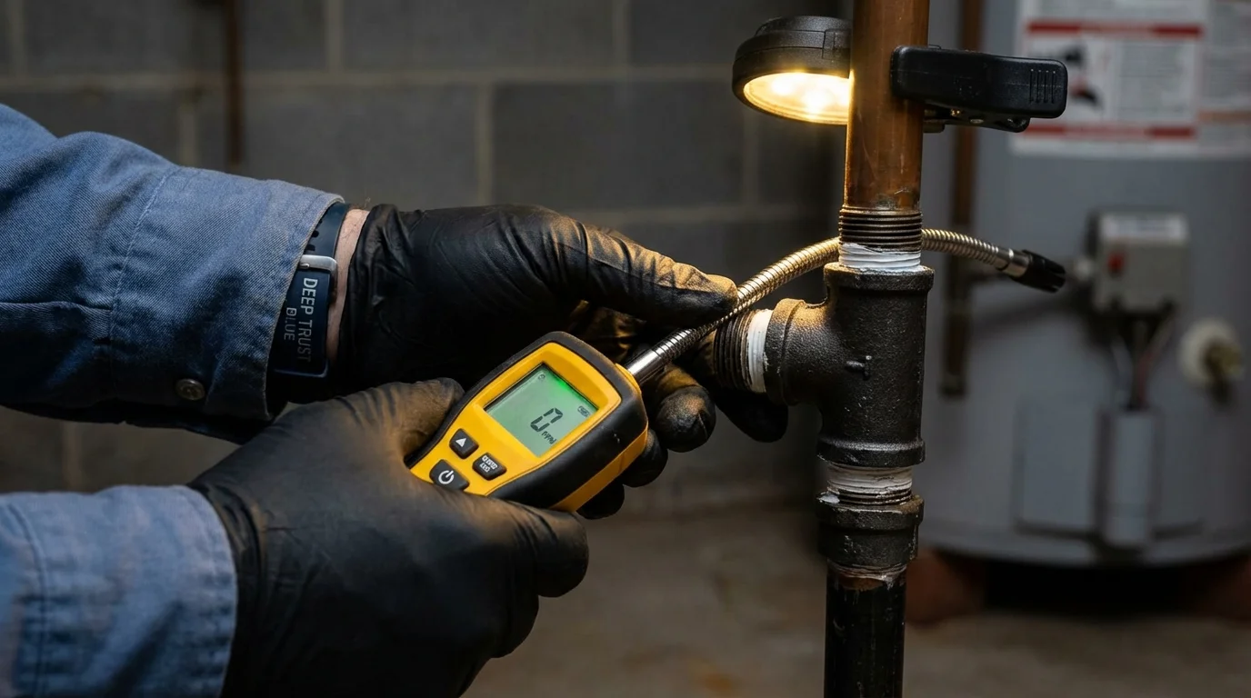 Gas leak detection with electronic sniffer by Johns Plumbing LLC in North Falmouth