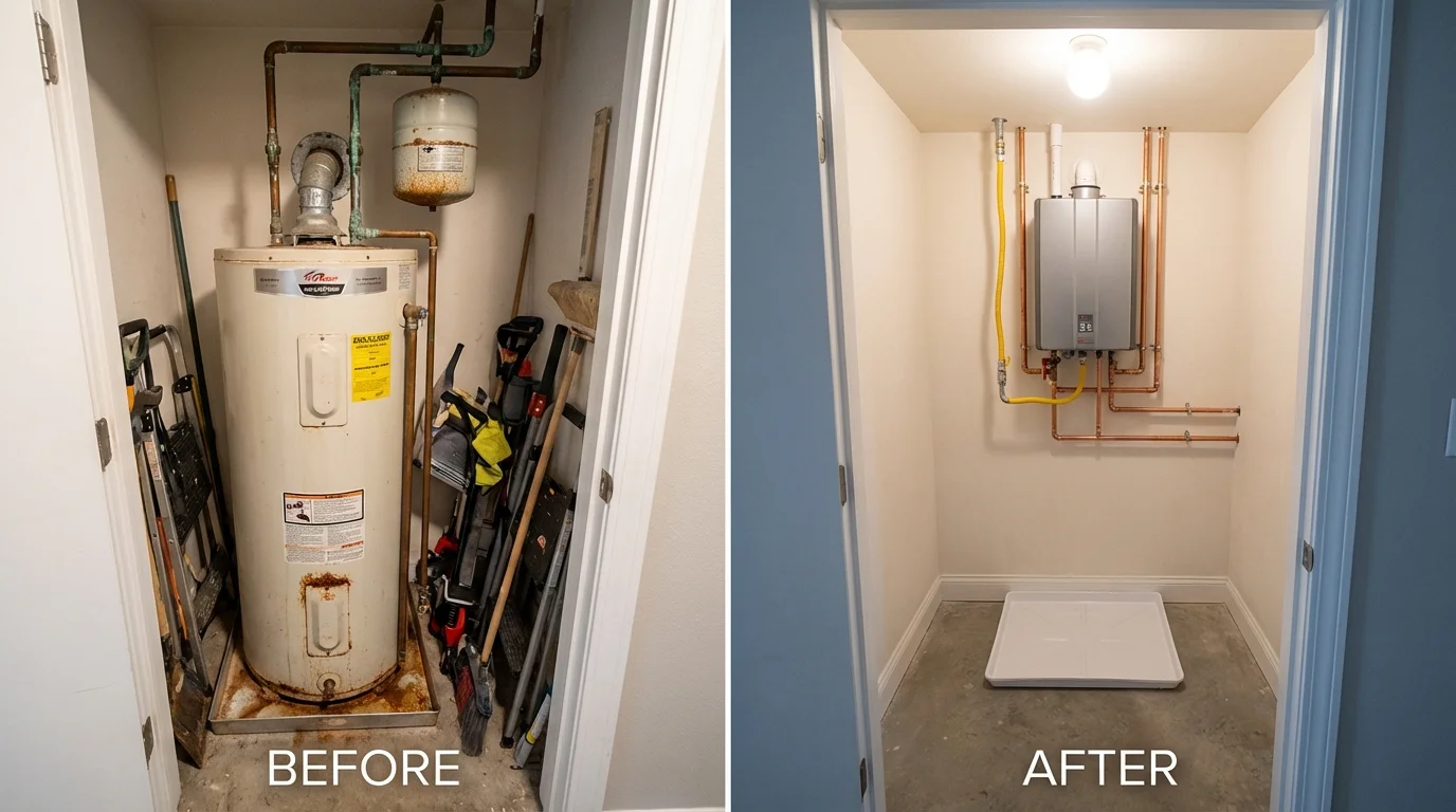 Tank water heater versus wall-mounted tankless unit comparison for North Falmouth, MA homeowners