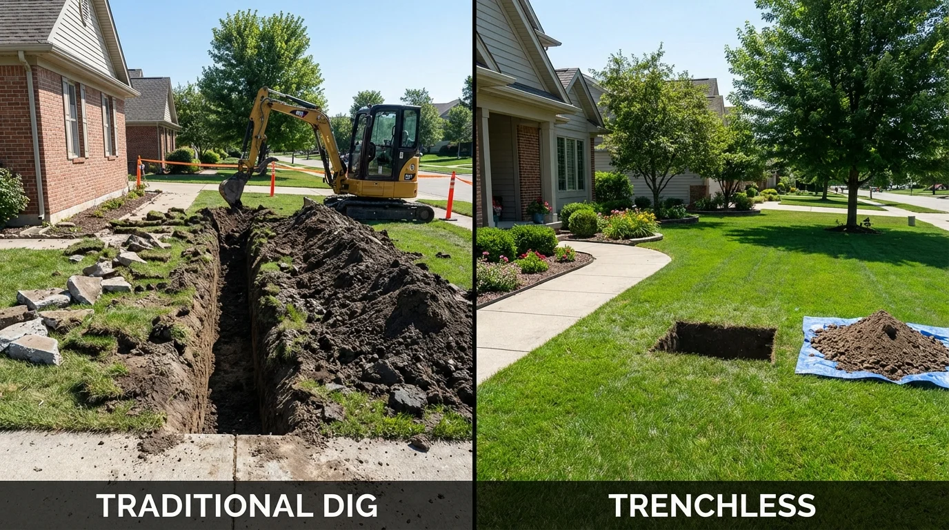 Trenchless sewer repair with minimal yard damage versus traditional excavation in North Falmouth, MA